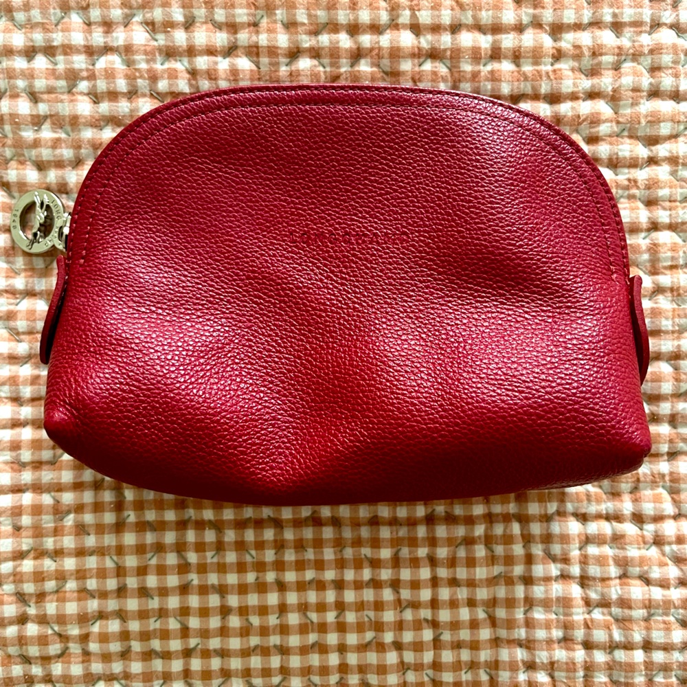 Longchamp Le Foulonné Leather Cosmetics Case Red